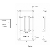 Twyford Traditional Towel Rail - 952mm High x 500mm Wide - Chrome